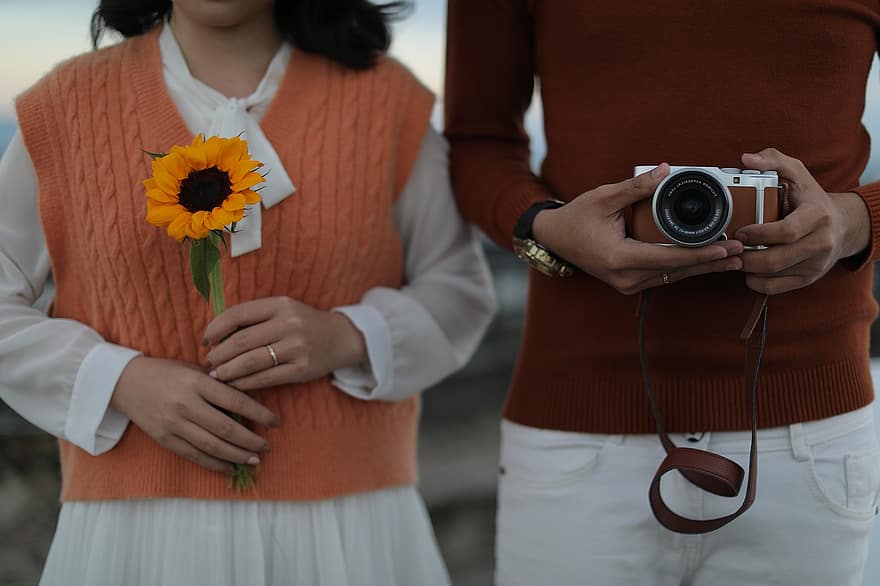 Camera, Flower, Couple, Love, women, men, adult, two, people, lifestyles, males