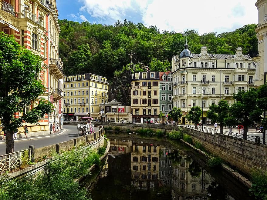 Karlovy varierer, Tjekkiet, flod, by, landskab
