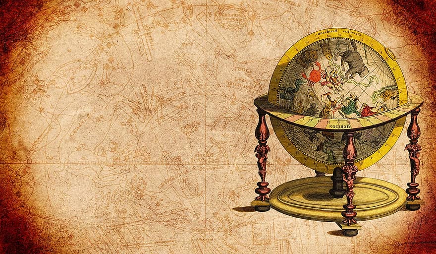 Globus, Meridiane, Sternkarte, Zeichnung, Konstellation, Astrologie, Astronomie, Himmlische Kartographie, Himmel, Sternzeichen, Astrofotografie