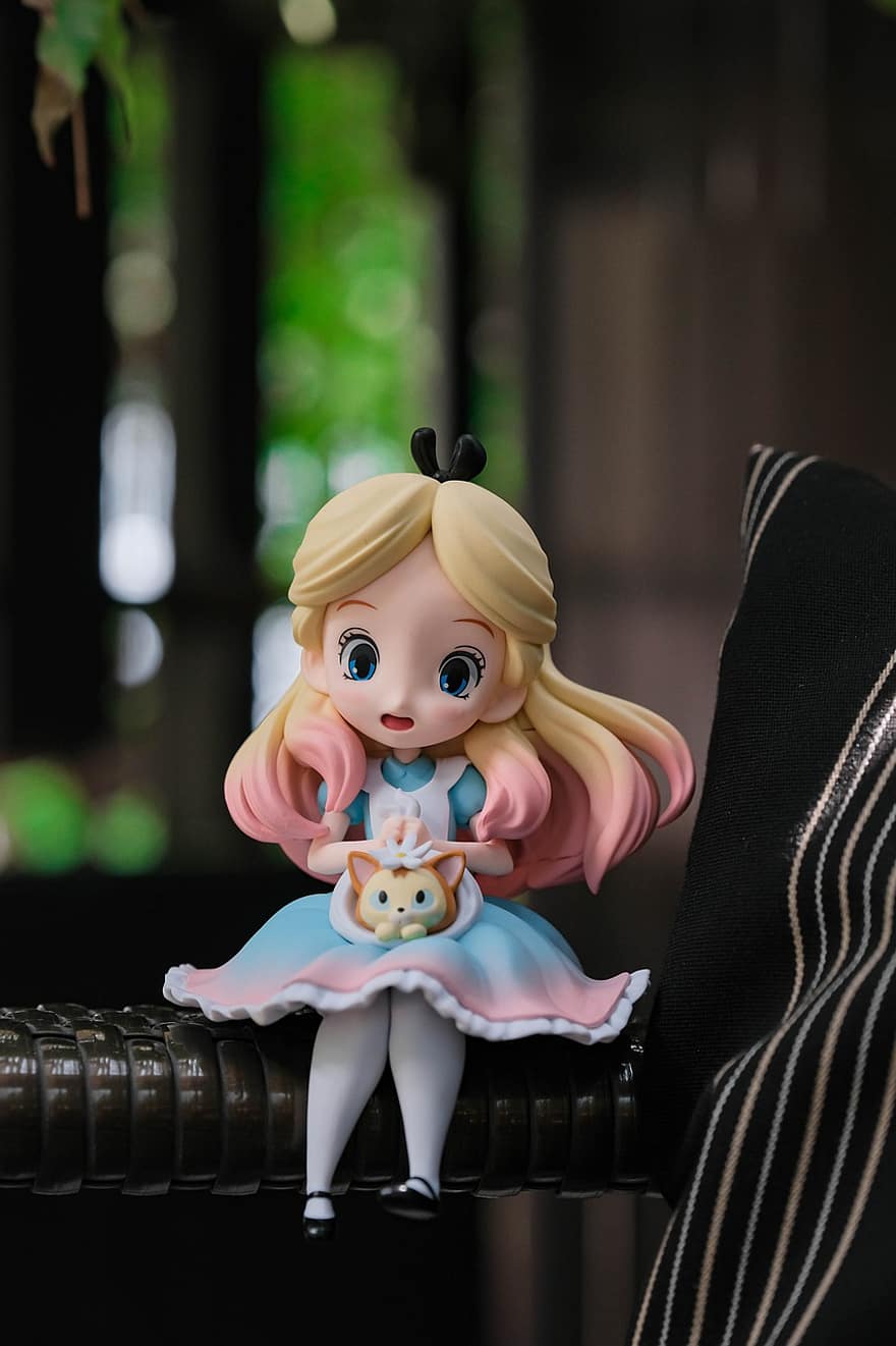 Alice in Wonderland, speelgoed-, miniatuur, alice, figuur, meisje, karakter