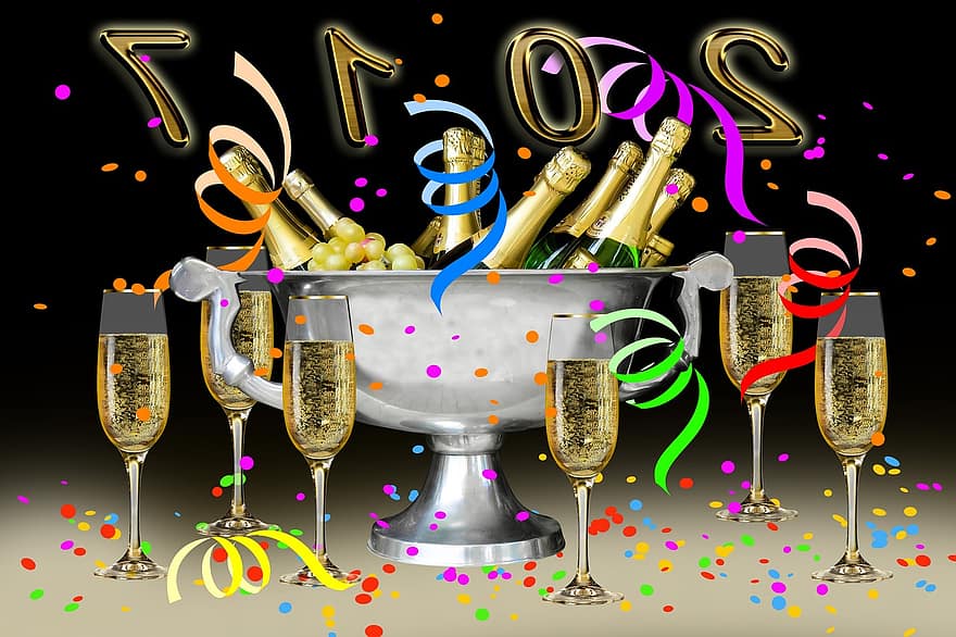 năm mới 2017, Rượu sâm banh, giao thừa, lễ kỷ niệm, buổi tiệc, ngay đâu năm, uống, trụ cầu, ly rượu champagne, năm mới, năm 2017
