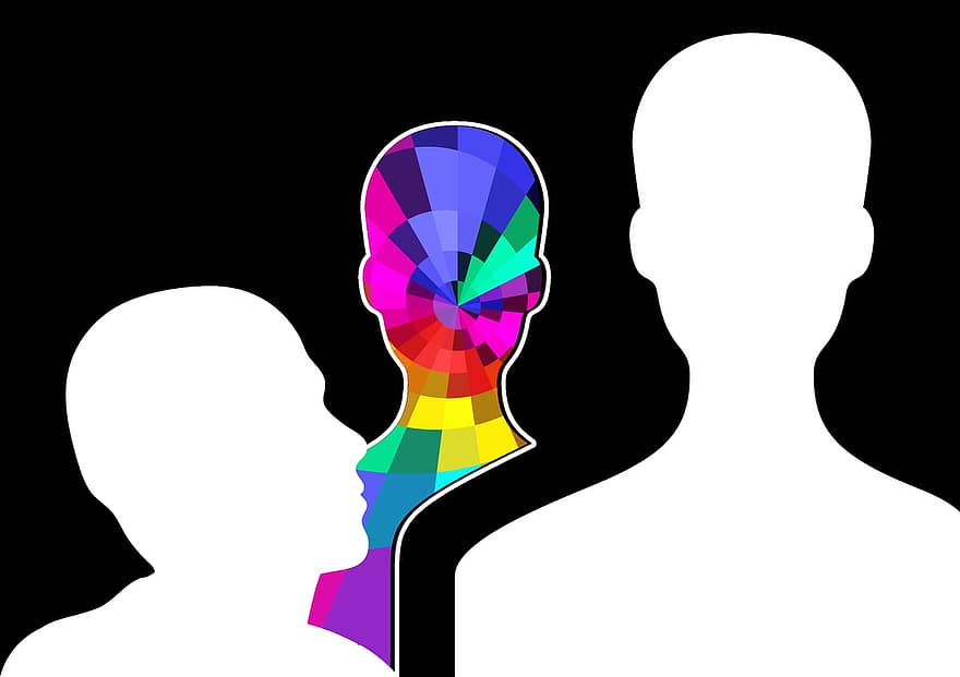 hode, silhouette, abstrakt, anonym, farge, menneskelig, person