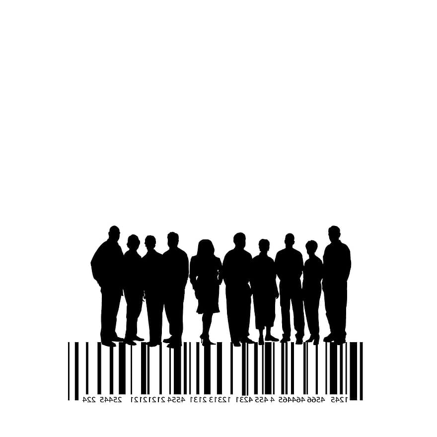 Human, Silhouettes, Group, Many, Barcode, Bar Code, Strip Code, Code, Encryption, Crowd, Acquisition