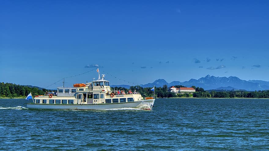 landskab, øvre bavaria, Chiemsee, båd, passagerskib, natur, ferier, genopretning, fritid