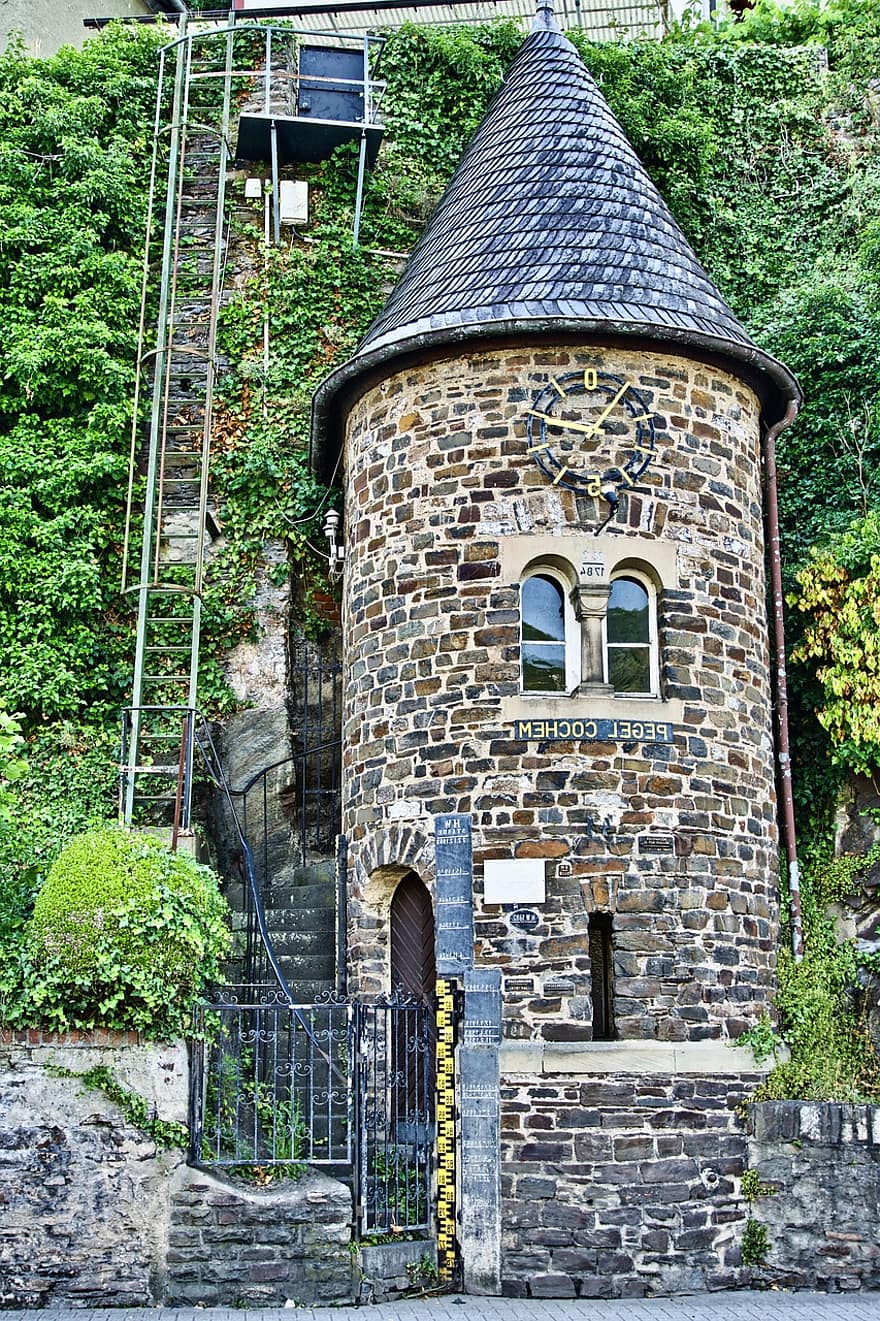 Pegel Cochem, klokke tårn, milepæl, tårn, historisk, arkitektur, middelalderlig