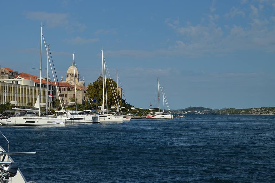 Port, Sibenik, Croatie, bateaux, mer, paysage, voilier, navire nautique, yacht, voile, yachting