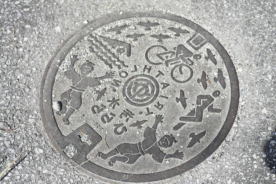 Manhole Cover, Road, Okinawa, Japan, Hole, Street