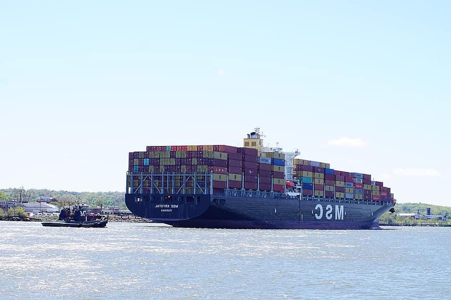 kapal kargo, Kapal kontainer, wadah, perahu, angkutan, Msc Krystal, Pelabuhan Liberty