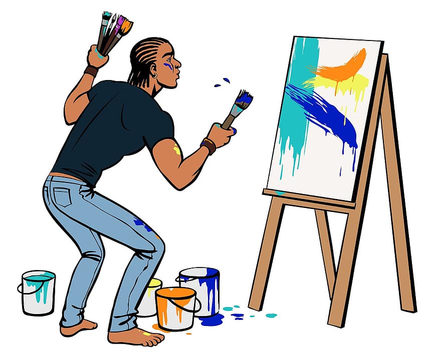Mann, børste, staffeli, maling, kunstner, regnbue, fargerik, tegning, tegne, vannfarge, maleri