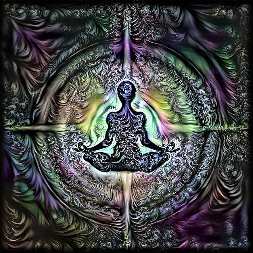 fractal, čakra, meditacija, joga, buddha, dvasinis, modelį, kelių spalvų, fonas, iliustracija, santrauka