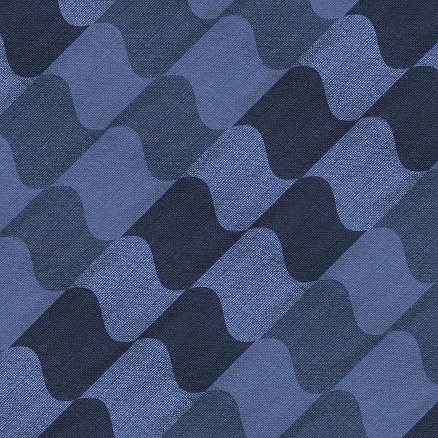 ткань, текстильный, текстура, поверхность, синий, джут, оттенков, формы, геометрический, волны, волнистый
