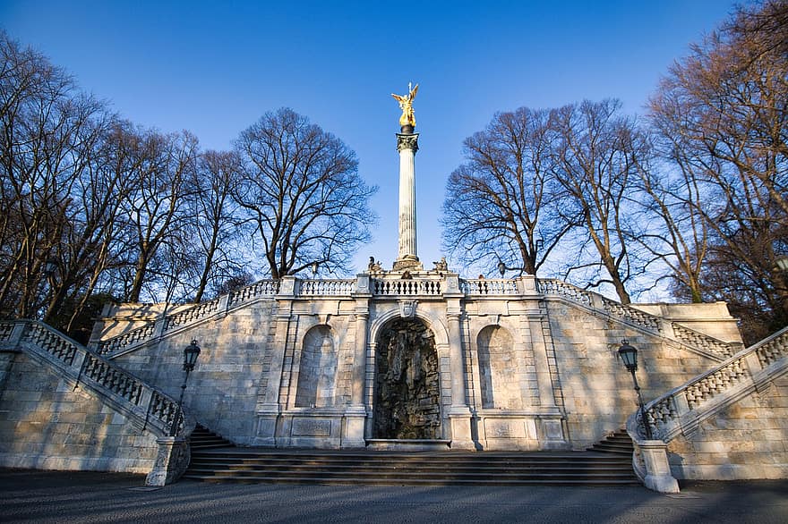Friedensengel, engel van vrede, monument, München, Beieren, vredesmonument, historisch, standbeeld, mijlpaal, architectuur, Bekende plek