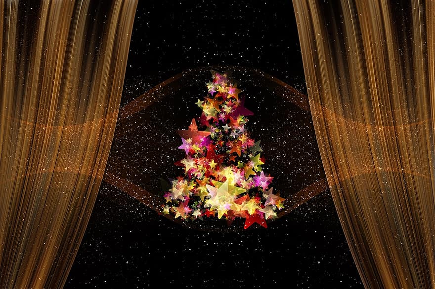 劇場、クリスマス、抽象、バックグラウンド、クリスマスカード、クリスマスの時期、クリスマスツリー、木、アドベントシネマ、カーテン、縞