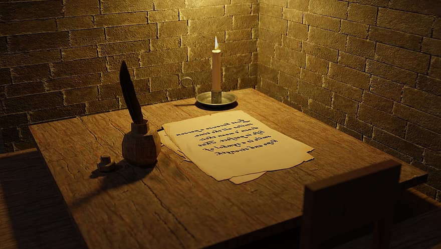 полый вал, перьевая ручка, старая бумага, свеча, надежда, мудрость, средневековый, Коричневая надежда, коричневая свеча