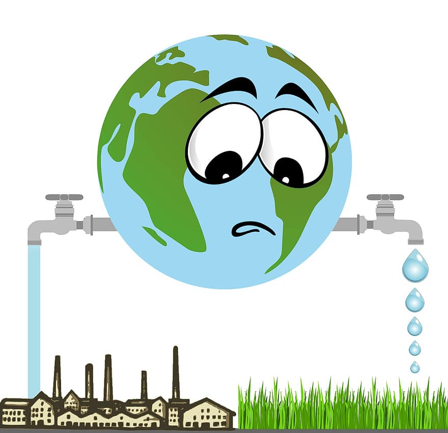 aarde, planeet, water, stad, verontreiniging, verspilling