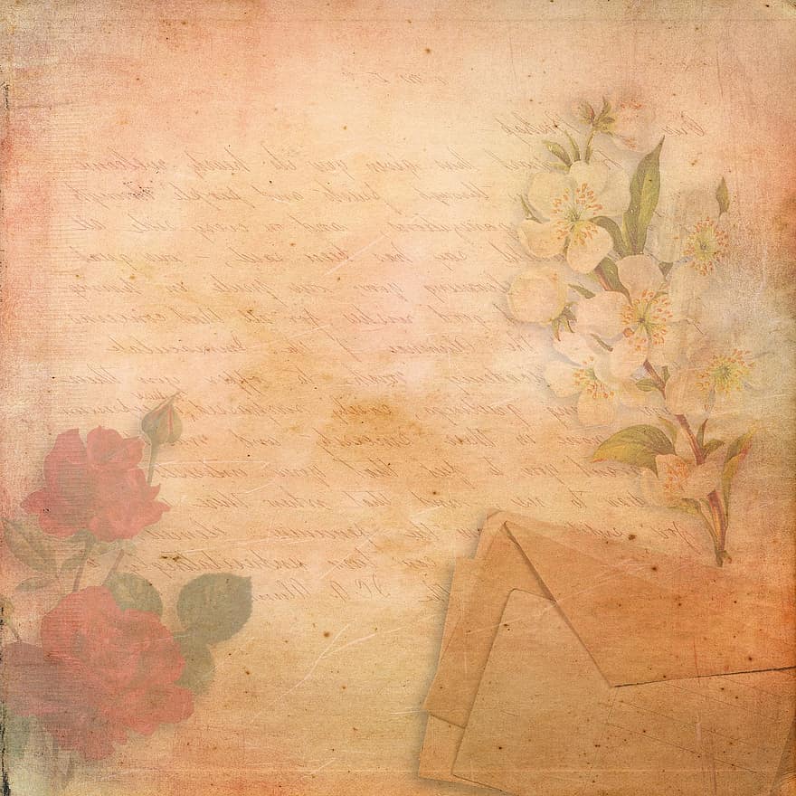марочный, розы, конверт, открытка, цветы, цветочный, шрифт, ностальгический, бумага, оранжевый, красный