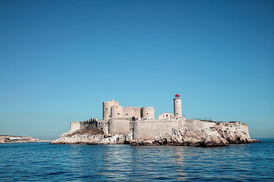 Marseille, Perancis, Kastil, laut, pulau, perjalanan, Abad Pertengahan, château d'if, garis pantai, Arsitektur, tempat terkenal