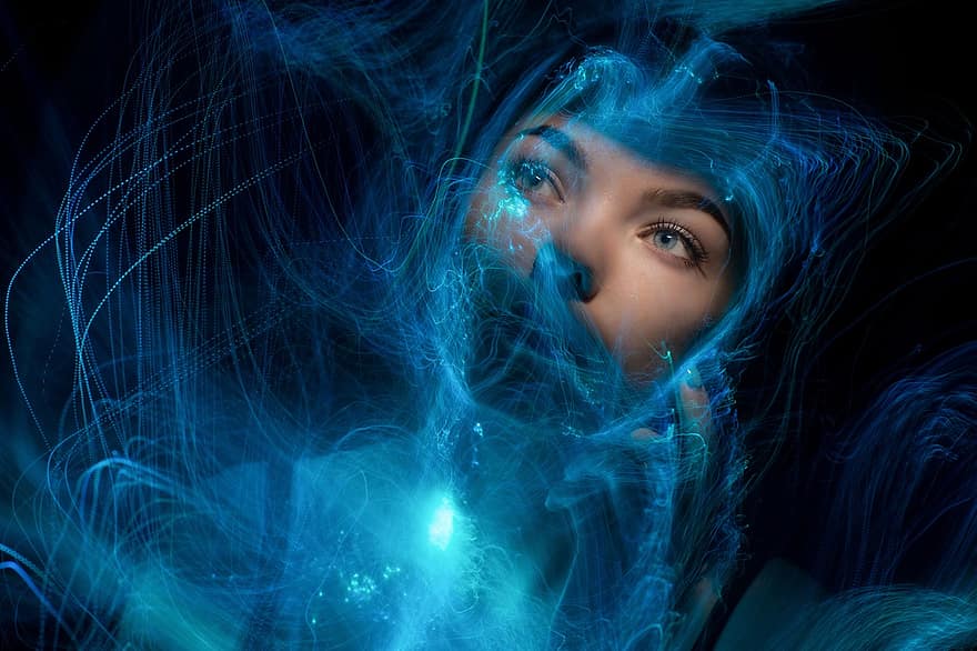 Abstract, Light, Woman, Face, Eyes, Astral, Dust, Glowing, Magic, Neon, Lady