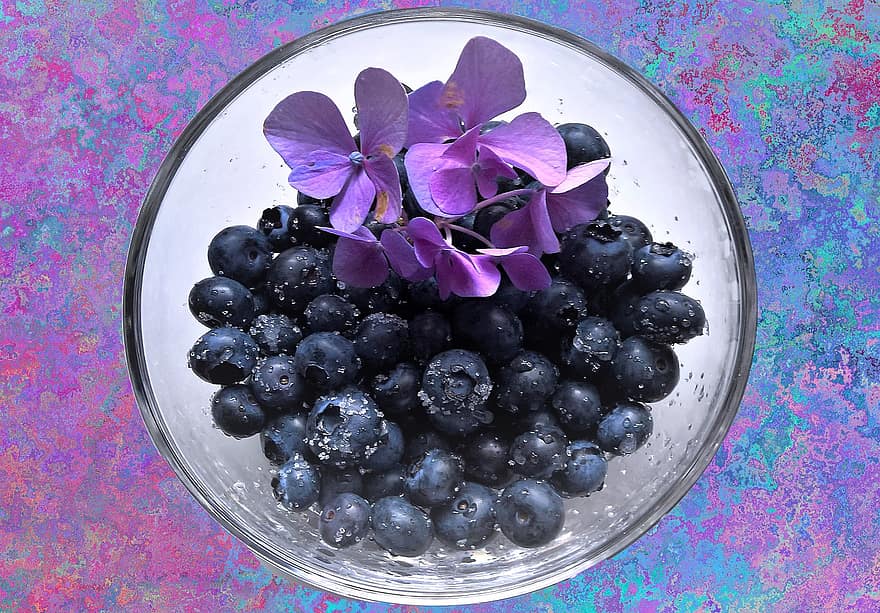 ब्लू बैरीज़, फूल, सजावट, हाइड्रेंजस, फल, खाना, जामुन, चीनी, मिठाई, स्वस्थ, विटामिन