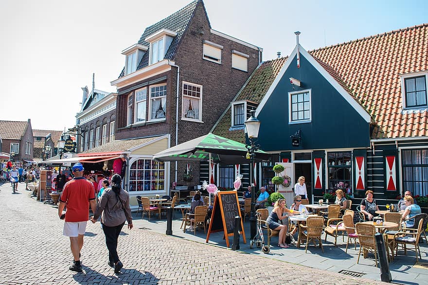 café ao ar livre, volendam, aldeia, Países Baixos, café