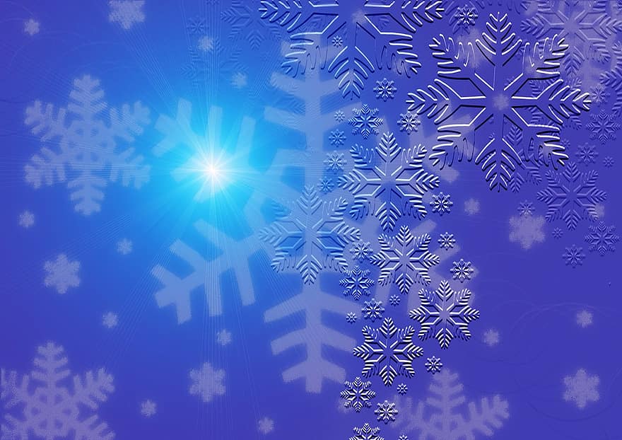 Greeting Card, Blue, Snowflakes, Christmas, Festival, Star, Advent, Winter, Cold