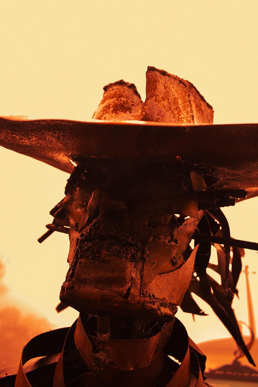 Sculpture, Cowboy Statue, flame, heat, temperature, fire, natural phenomenon, grilled, close-up, summer, barbecue