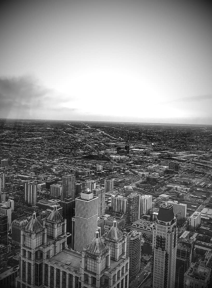 Чикаго, град, силует, панорама, градски пейзаж, сгради, небостъргачи, в центъра, градски, САЩ, Америка