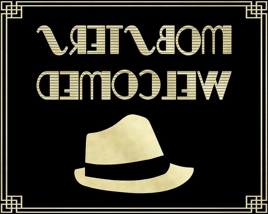 Mafiáni Vítejte Znamení, Pánský klobouk ze zlaté fólie, gatsby, gangster, 20. léta 20. století, 1920, večírek, vinobraní, řvoucí, deco, móda