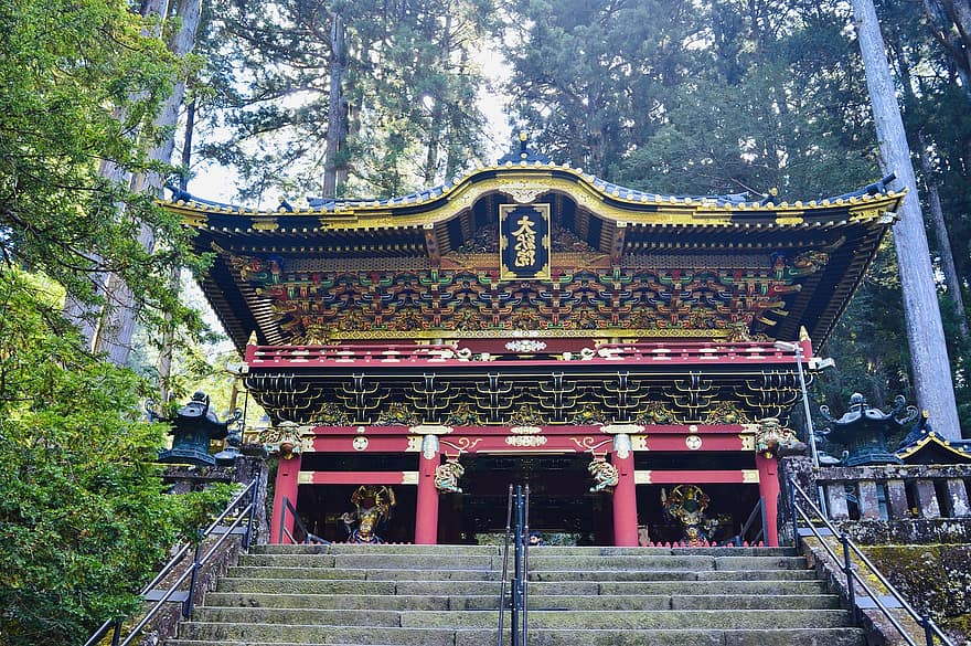 świątynia, schody, drzewa, las, architektura, kultury, religia, znane miejsce, buddyzm, historia, japońska kultura