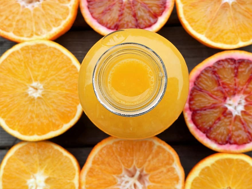 فاكهة ، عصير ، الحمضيات ، يشرب ، عصير البرتقال ، زجاجة ، البرتقال ، طازج ، حمية ، الصحة ، التخلص من السموم