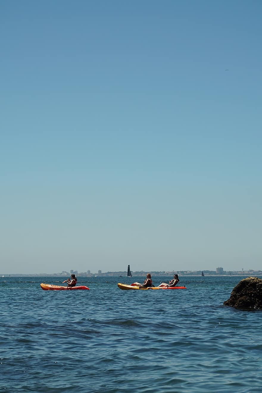 kayak, samudra, praia, algarve, musim panas, turis, orang-orang, liburan, laut, air, langit