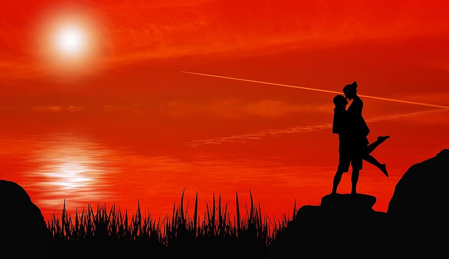 Sunset, Couple, Love, Romantic, Silhouette, Together, Romance, Relationship