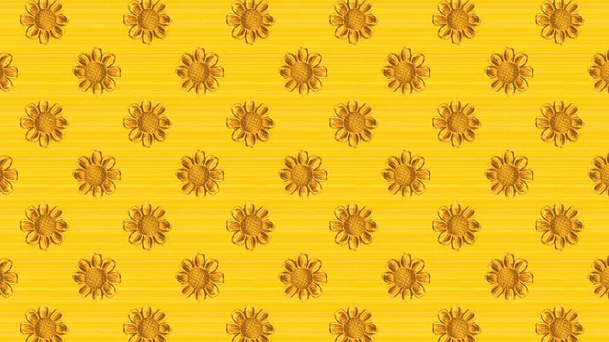 gul, blommor, blommig, solrosor, design, mönster, sömlös, sömlöst mönster, bakgrund, tapet, scrapbooking