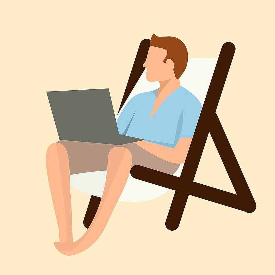 plajă, om, lucru, concediu de odihna, liniştit, exotism, laptop, în aer liber, scaun, tropical, reţea