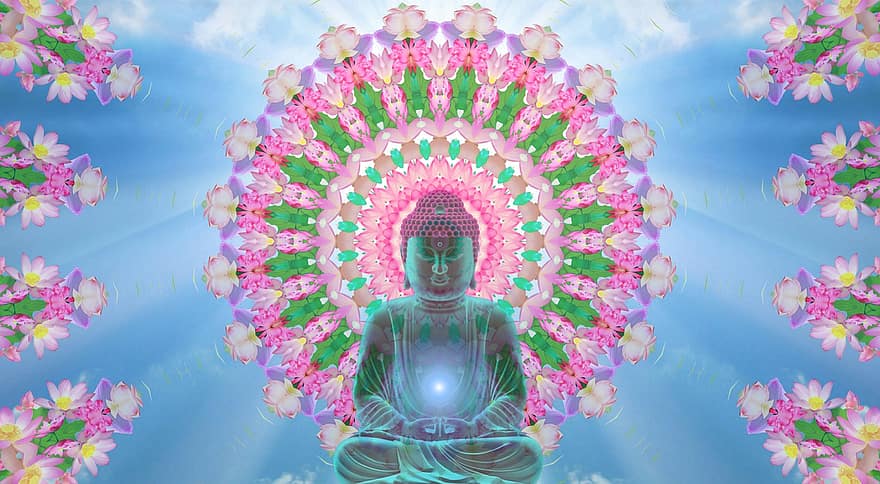 meditaatio, jooga, hengellinen, Buddha, Mandela, värikäs, taika-, rentouttava, mietiskellä, rauhallinen, kukat