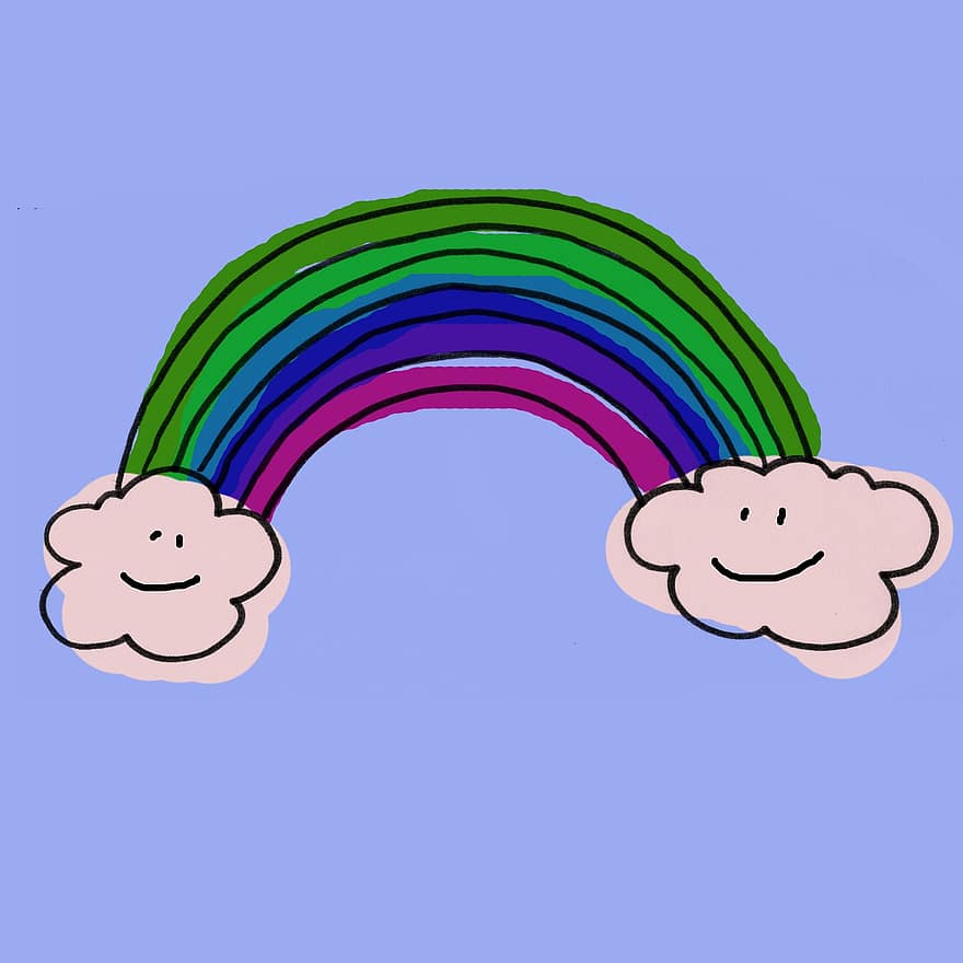 Rainbow, Colors, Drawing, Children, Merry, Clouds, Texture, Wallpaper