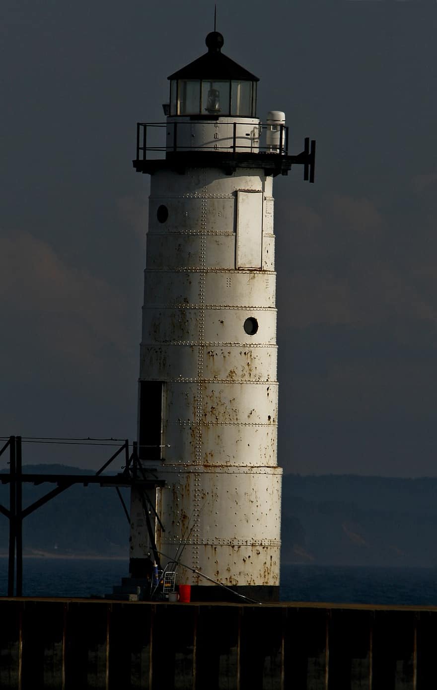 fyrtårn, mole, sø, tårn, strand, milepæl, historisk, North Pierhead Lighthouse, Manistee, michigan, udendørs