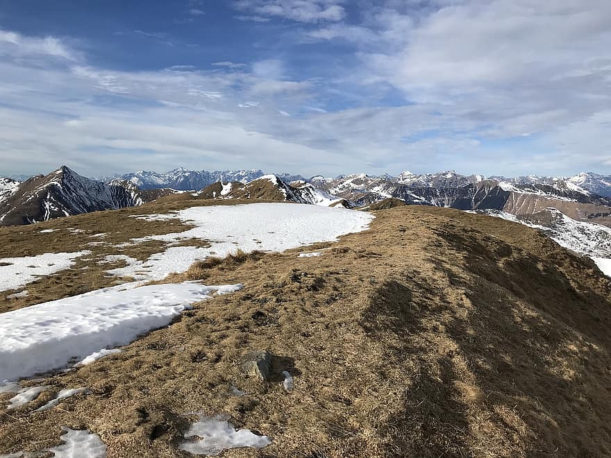 Panorama depuis la Gazzirola, itinéraire alpin, Alpes, marche, ciel, dessus, excursions, randonnée, les montagnes, la nature, des nuages