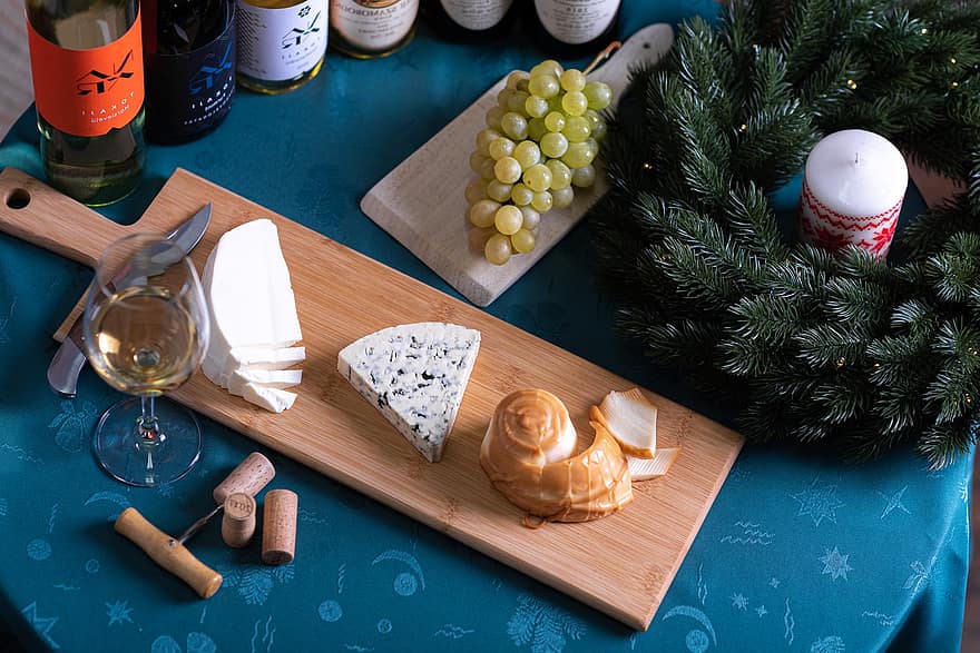 kaas, druiven, wijn, kaars, proeverij, picknick, Kerstmis