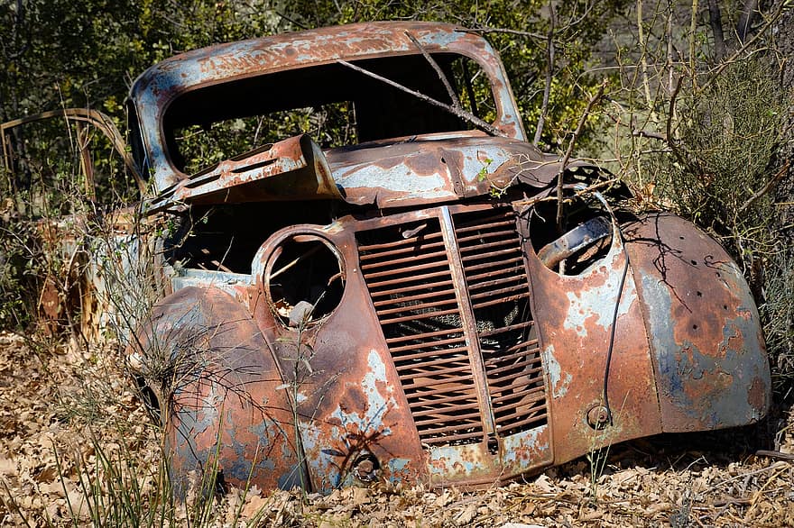 samochód, wrak, wypadek, Stary samochód, zardzewiały, stary, opuszczony, pojazd lądowy, brudny, uszkodzony, transport