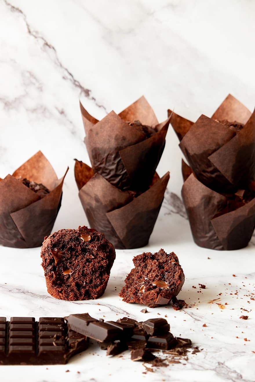 čokoláda, muffiny, pečivo, košíčky, dezert, sladký, čokoládový muffin