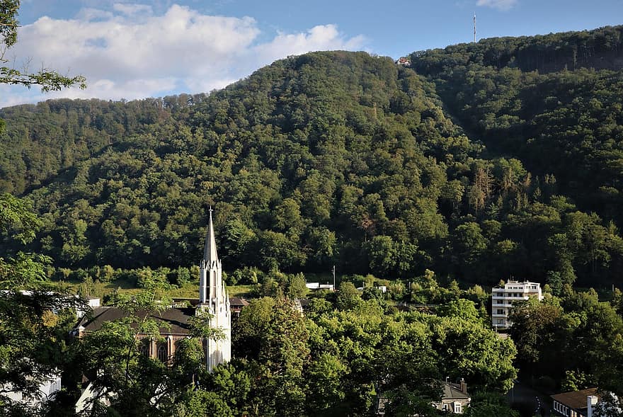 Vale Lahn, Alemanha, floresta, montanhas, árvore, arquitetura, montanha, panorama, verão, cor verde, cena rural