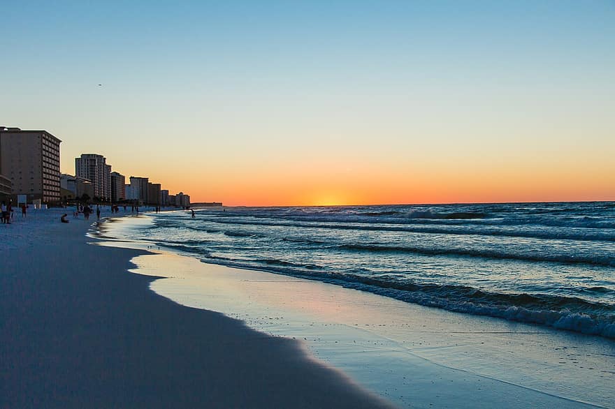 Флорида, пляж, Destin, пылесос, отпуск, заход солнца, вечер, воды, океан, расслабиться, спокойный
