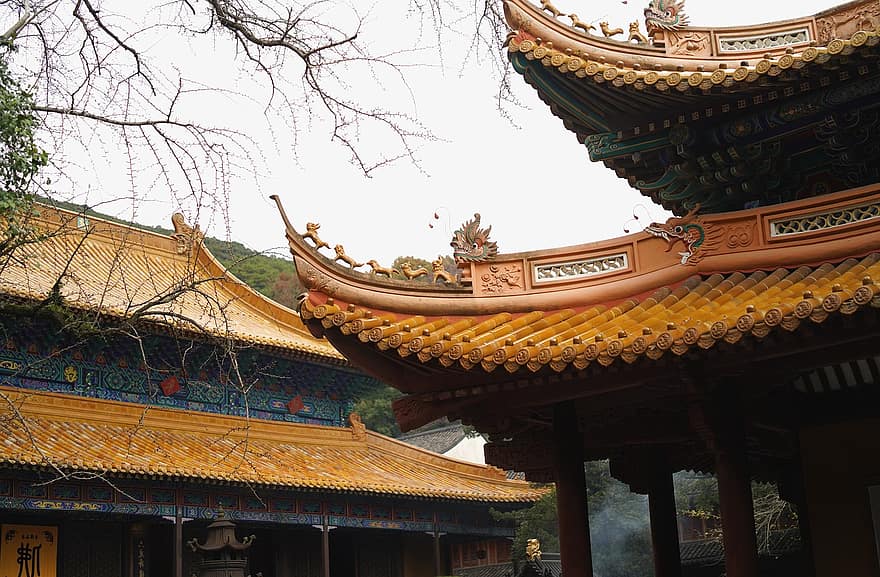 templom, buddhizmus, Putuo hegy, pagoda, építészet, tető, buddhista templom, hagyományos, kultúra, vallás, Zhoushan