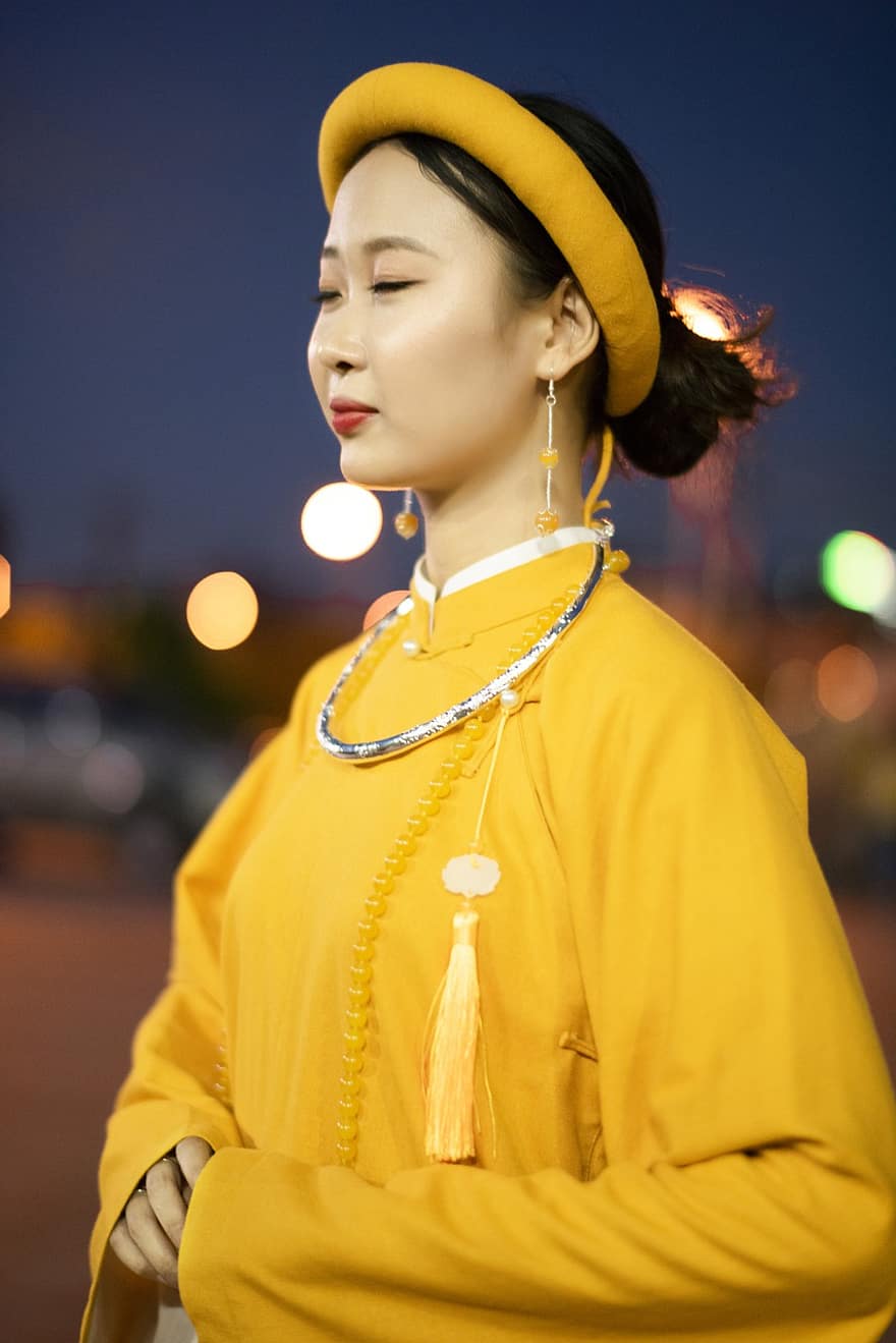 महिला, नमूना, वियतनामी, पोशाक, फूल, लम्बा कपड़ा, प्राचीन वेशभूषा, एशियाई