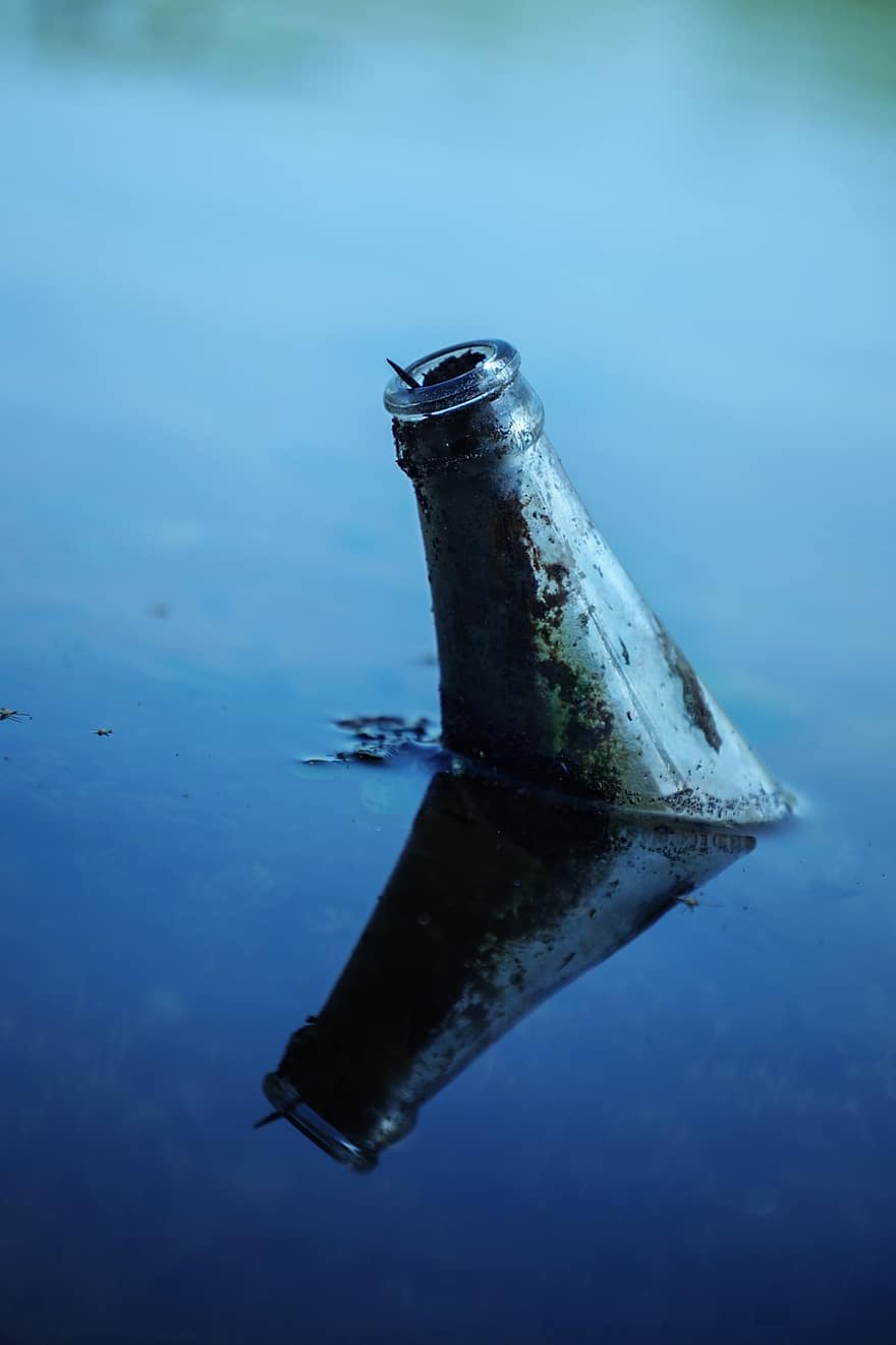 Bottle, Pollution, Water, Earth, blue, wet, close-up, glass, liquid, drink, garbage