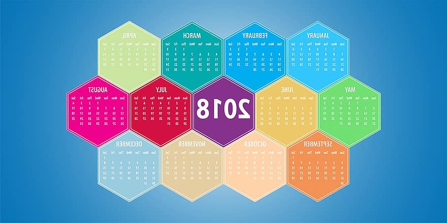 Kalender 2018, dagsorden, årlig, planner, mal