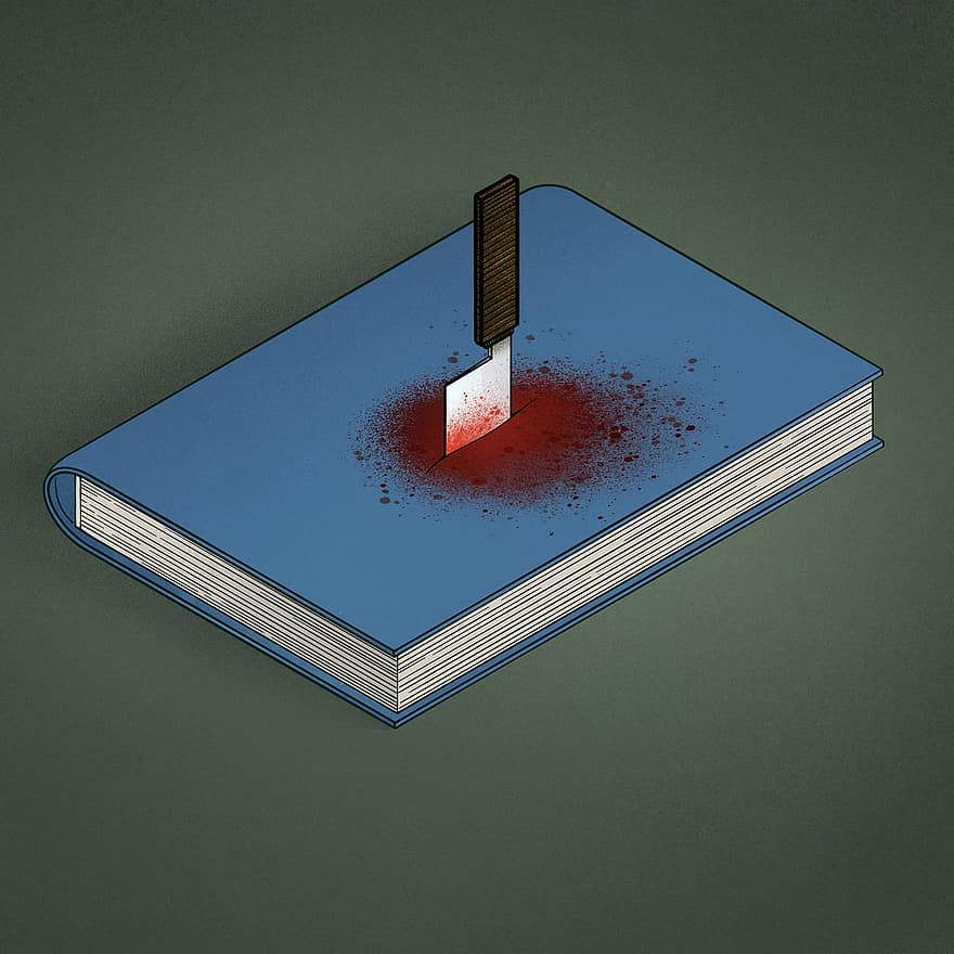 bok, mord, kniv, våpen, død, morder, mørk, lære, lese, roman, litteratur
