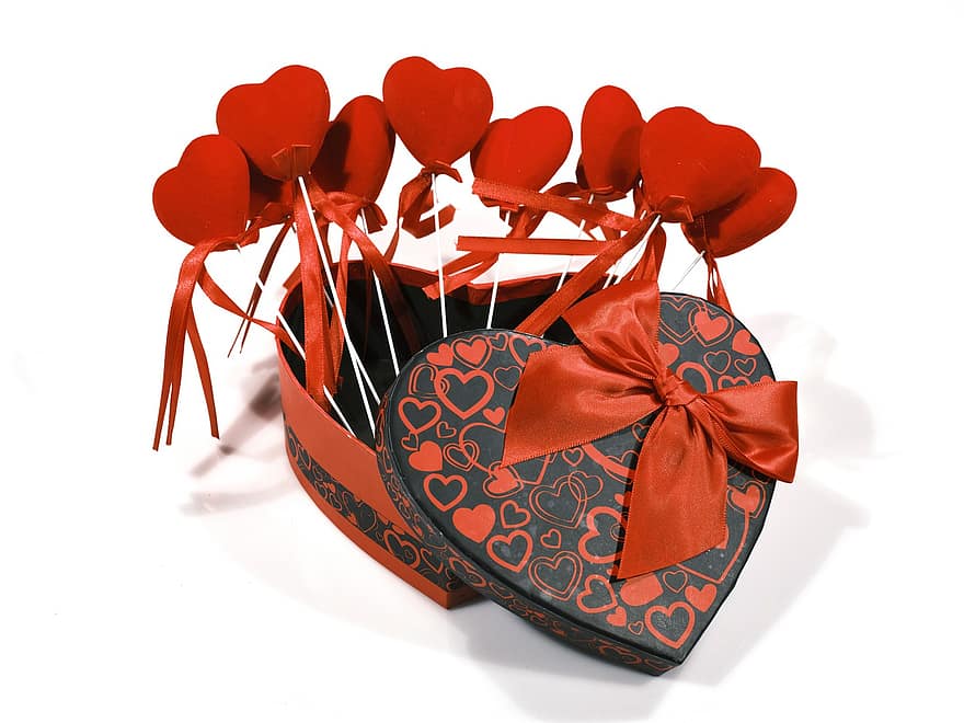 dia de Sant Valentí, present, regal, Caixa de regal, romanç, amor, forma del cor, decoració, celebració, dia, aïllat