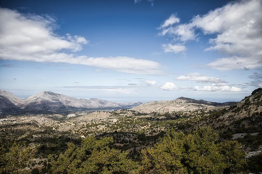 Гърция, Крит, изглед, природа, море, пейзаж, небе, лято, остров, син, панорама